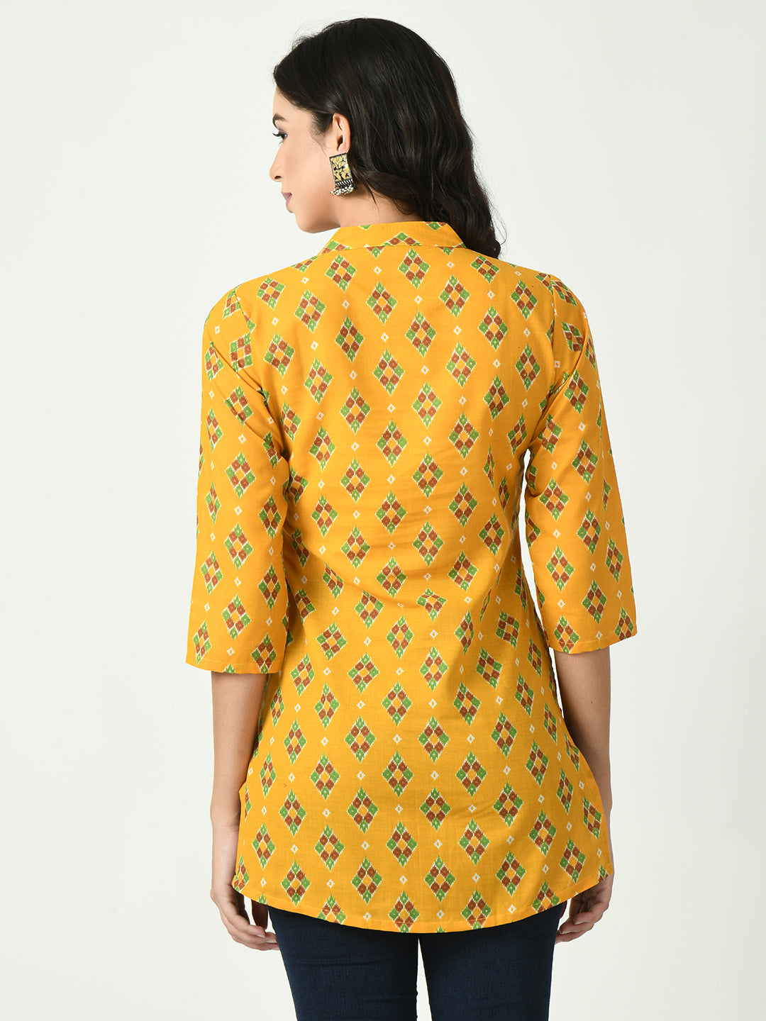 Buy Mustard Yellow Short Kurti In Crepe With Bandhani And Floral Print  KALKI Fashion India